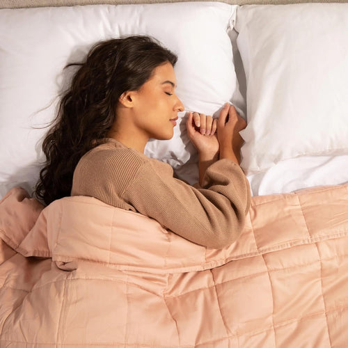 Cooling Weighted Blankets for Adults - 100% Lyocell Rayon Soft Blanket Back to School Dorm Room Essentials - Travel Relaxation Gifts - [15Lb Queen 60" X 80"] [Blush] - Imported