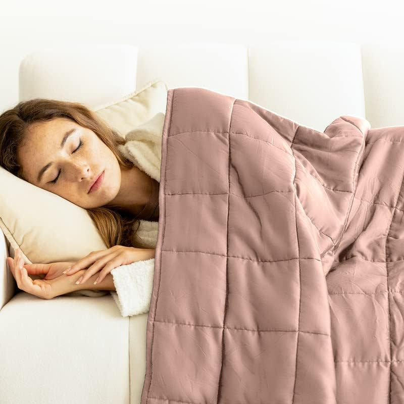 Cooling Weighted Blankets for Adults - 100% Lyocell Rayon Soft Blanket Back to School Dorm Room Essentials - Travel Relaxation Gifts - [15Lb Queen 60" X 80"] [Blush] - Imported