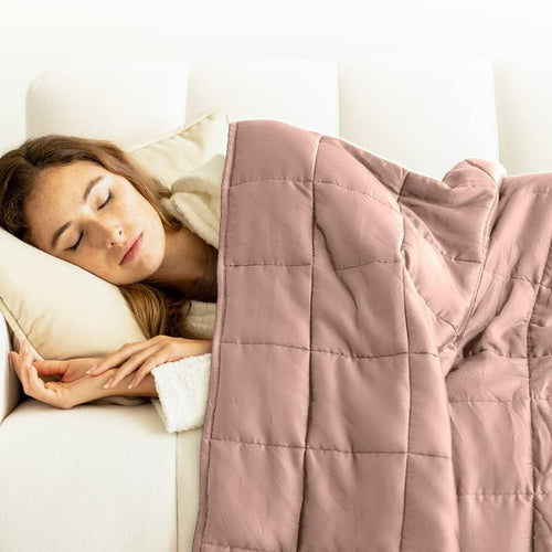 Cooling Weighted Blankets for Adults - 100% Lyocell Rayon Soft Blanket Back to School Dorm Room Essentials - Travel Relaxation Gifts - [15Lb Queen 60" X 80"] [Blush] - Imported