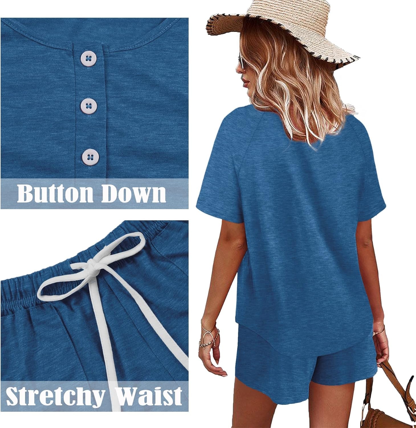 Two Piece Outfits for Women Lounge Sets Button down Top and Shorts Set Sweatsuits with Pockets