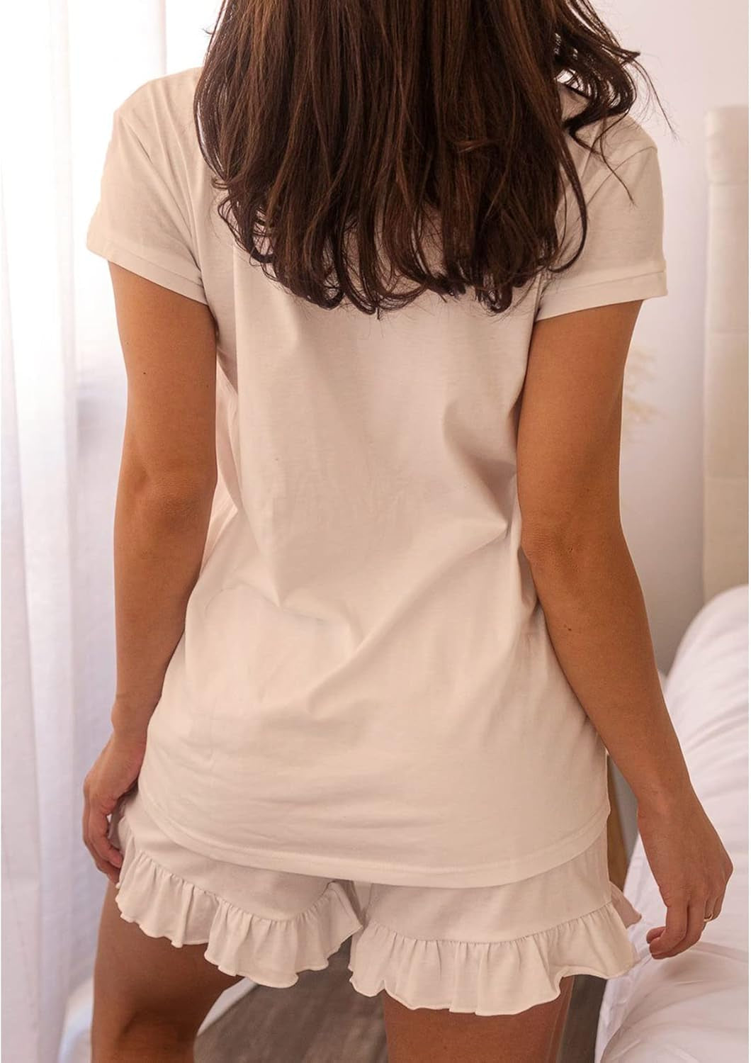 Womens Pajama Sets Shorts Soft Lounge Sets Short Sleeve V Neck Pj Set Sleepwear Top with Causal Pj Shorts